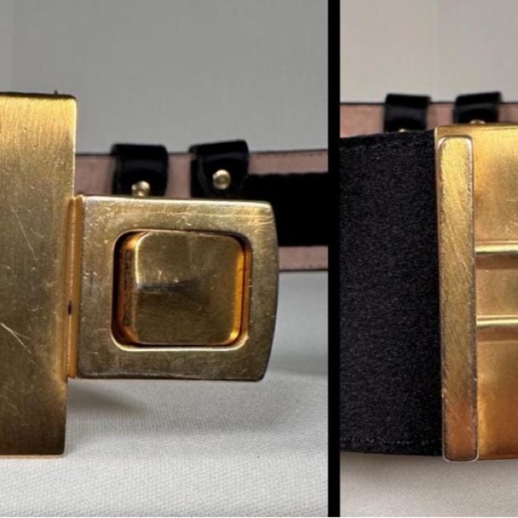 Rare Donna Karan Vintage Gold Chain Leather belt from 1980s DKNY Black auth - Picture 7 of 15